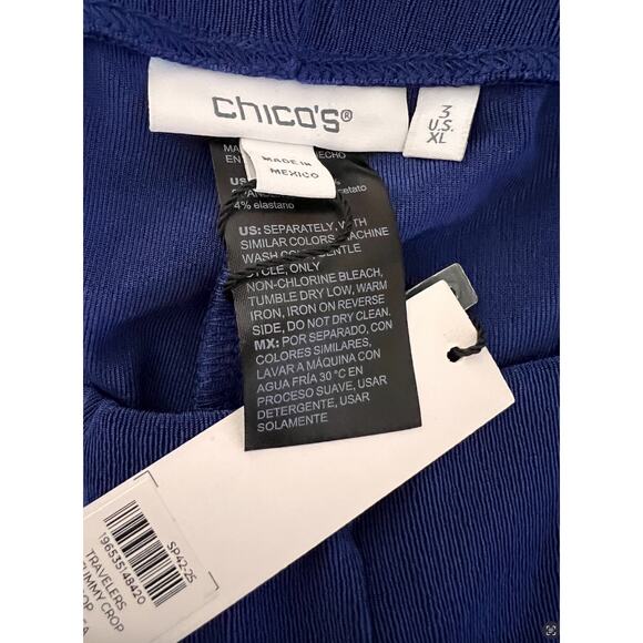 Chico’s Travelers Pull On Elastic Waist Blue Crop High Rise Pants 3 or XL NWT - Picture 6 of 7